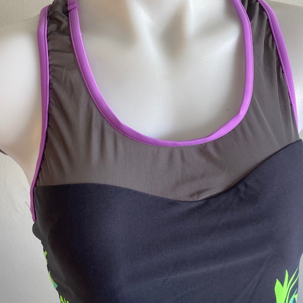 ZeroXposur Womens Tropical Leaf Racerback Tankini Top Grey Purple Size S - Picture 2 of 6
